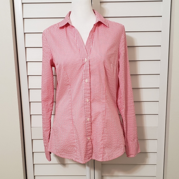 H&M Women's Long Sleeve Striped Button Down Shirt Pink And White Size 6 - Picture 2 of 15